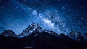 在星空下可見銀河系的雪山山峰