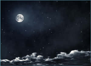滿月在星空上閃耀，下方有柔軟的雲朵。 — 月色夜空 壁紙