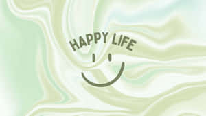 Happy Life 笑臉在柔軟旋轉的粉綠色和白色背景上 — 微笑 壁紙