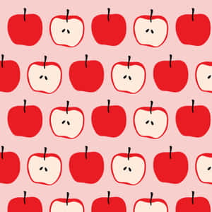 紅色完整蘋果和切片蘋果在粉紅色上以重複圖案排列。 — 圖案 壁紙