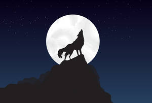 狼在星空下的山頂對滿月嚎叫