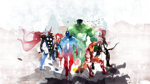 一組 Marvel 超級英雄以水彩風格站在一起。
