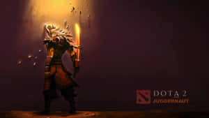 Dota 2 Juggernaut 在黑暗洞穴中手持發光劍，伴隨著光束。