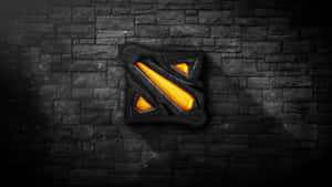 Dota 2 標誌在黑暗的石牆上發光