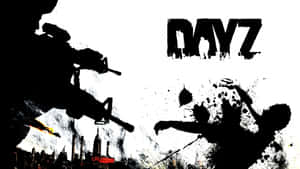DayZ 遊戲標誌，帶有剪影武器和墜落的人物，背景是燃燒的城市。 — Dayz GIF 壁紙