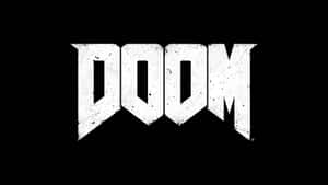 黑色背景上的白色DOOM電子遊戲標誌。