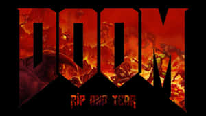 地獄場景，惡魔在 DOOM 標誌下的熔岩中戰鬥。