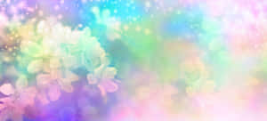 櫻花喺柔和彩虹散景中漂浮，帶有閃爍嘅光。