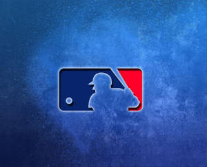 MLB棒球標誌，擊球手剪影，紋理藍色背景。