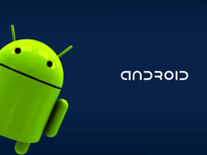 綠色Android機械人吉祥物，帶有'android'文字，背景為深藍色。 — 安卓 壁紙