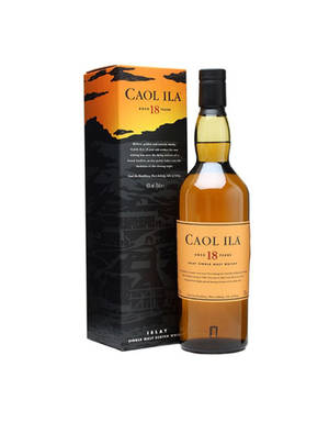 Caol Ila 18年威士忌酒瓶和盒子在白色背景上