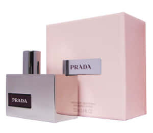 粉紅色和銀色簡約設計的 Prada 香水瓶和盒子。 — 意大利 壁紙