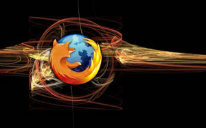 Firefox 標誌，在黑色背景上帶有發光軌跡 — 森林景色 壁紙