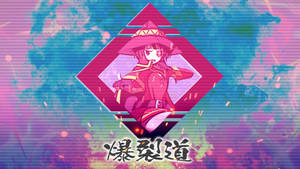 穿著粉紅色服裝的動漫角色，在發光的鑽石內，帶有霓虹背景和日文字。