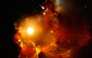 一顆明亮的星星在深空中點燃了熾熱的紅橙色星雲。