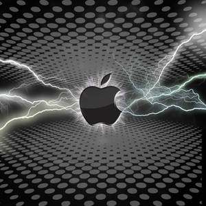 Apple標誌被電光包圍在穿孔金屬表面上。