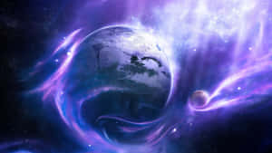 在繁星點點的太空中被發光的宇宙能量包圍的行星 — 行星 壁紙