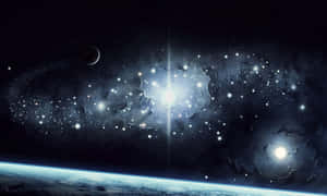 深空中帶有星星和行星的鮮豔宇宙星雲。 — 銀河 壁紙