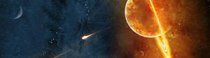 熾熱的環狀行星與彗星在繁星空間中劃過。