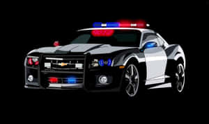 警車，車頂有閃爍的燈光和停車標誌。 — 酷車 壁紙