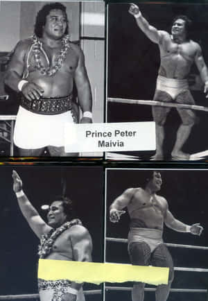 Prince Peter Maivia 在摔角擂台上穿著花環和短褲慶祝。