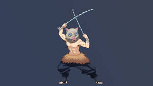 動漫風格的豬面具惡魔戰士，以戰鬥姿勢揮舞兩把劍。