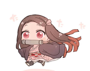 Q版動漫女孩嘴含竹笛奔跑 — 鬼滅之刃 壁紙