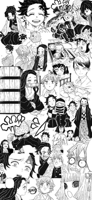 《鬼滅之刃》漫畫角色拼貼畫，表情豐富，姿勢動感。