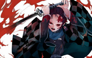 動漫角色，紅眼睛，披著格子斗篷，以戰鬥姿勢揮舞劍。 — 武士Champloo 壁紙