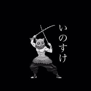 豬臉惡魔戰士以戰鬥姿勢手持兩把劍，旁邊有日文字。
