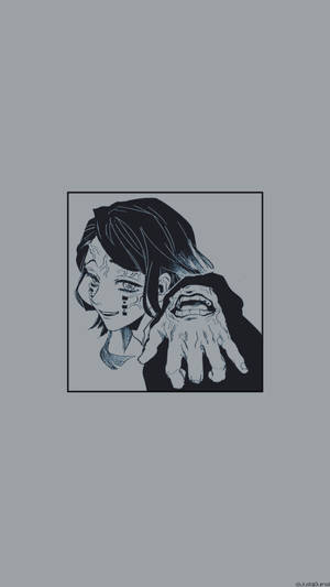 深色頭髮和標記的動漫角色握著一隻扭曲的手。
