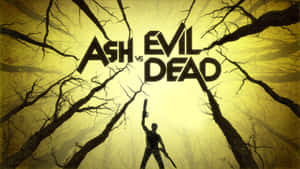 在光禿禿的樹下揮舞電鋸的人物剪影，標題為「Ash vs Evil Dead」。