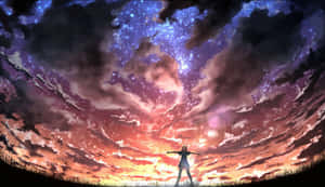 一個人在星空宇宙天空下張開雙臂的剪影。 — 靚靚動畫 壁紙