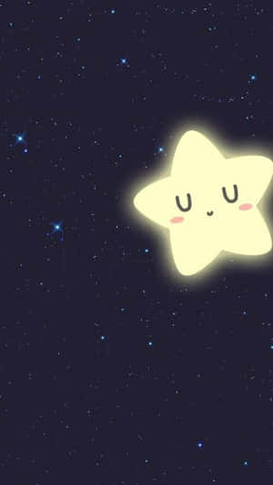 一顆微笑的卡通星星在繁星點點的夜空中閃耀。