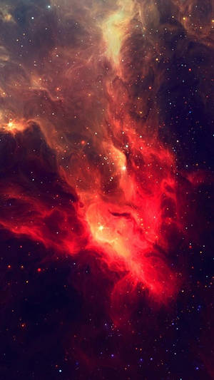在深空中，一個火紅和橙色的星雲與星星一起發光。