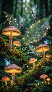 夢幻森林拼貼畫，帶有發光蘑菇 — 拼貼 GIF 壁紙