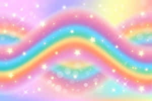 帶有星星和散景燈光的波浪形彩虹，採用粉彩色調