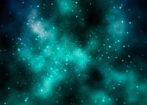 深空中帶有閃爍星星和發光宇宙雲的藍綠色星雲。