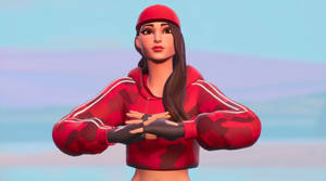 Fortnite角色穿著紅色迷彩連帽衫和帽子，雙臂交叉。 — Fortnite 造型 壁紙