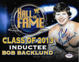 Bob Backlund WWE名人堂2013年入選者簽名照片，附有冠軍腰帶。 — 摔角 GIF 壁紙