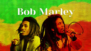 Bob Marley 對著麥克風唱歌，同時在色彩繽紛的背景前吸食大麻煙。