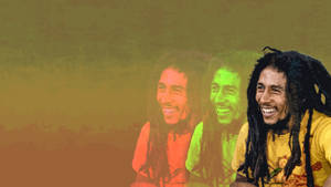 三個層疊的 Bob Marley 肖像，以紅、綠、黃色調微笑。