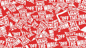 紅色和白色重複的Vans Off The Wall標誌圖案壁紙。