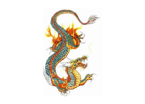 雙頭龍，帶有火焰和青綠色鱗片，以動態姿勢盤繞。 — 紋身 壁紙