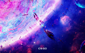 兩名CS:GO玩家在色彩繽紛的宇宙星雲中漂流，伴有漂浮碎片。
