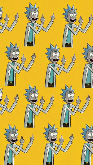 Rick Sanchez 卡通角色在黃色背景上重複圖案