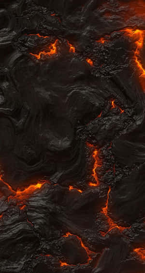 熔岩流過深色火山岩，帶有發光的橙色裂縫。 — 熱力 壁紙