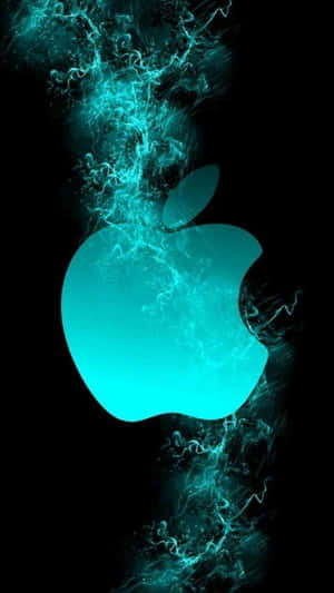 喺黑色背景上被電能包圍嘅發光青色Apple標誌
