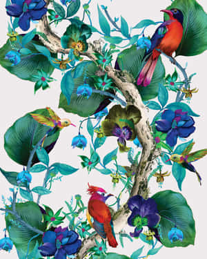 淺色背景上色彩繽紛的熱帶鳥類和花朵。 — Apple Watch Ultra 壁紙
