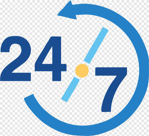 藍色 24-7 圖標帶有圓形箭頭，表示全天候服務。